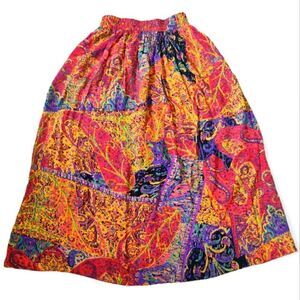 🔥 AKF NY USA Y2K BRIGHT BOLD ABSTRACT RAYON FULL MIDI SKIRT WITH POCKETS SIZE S